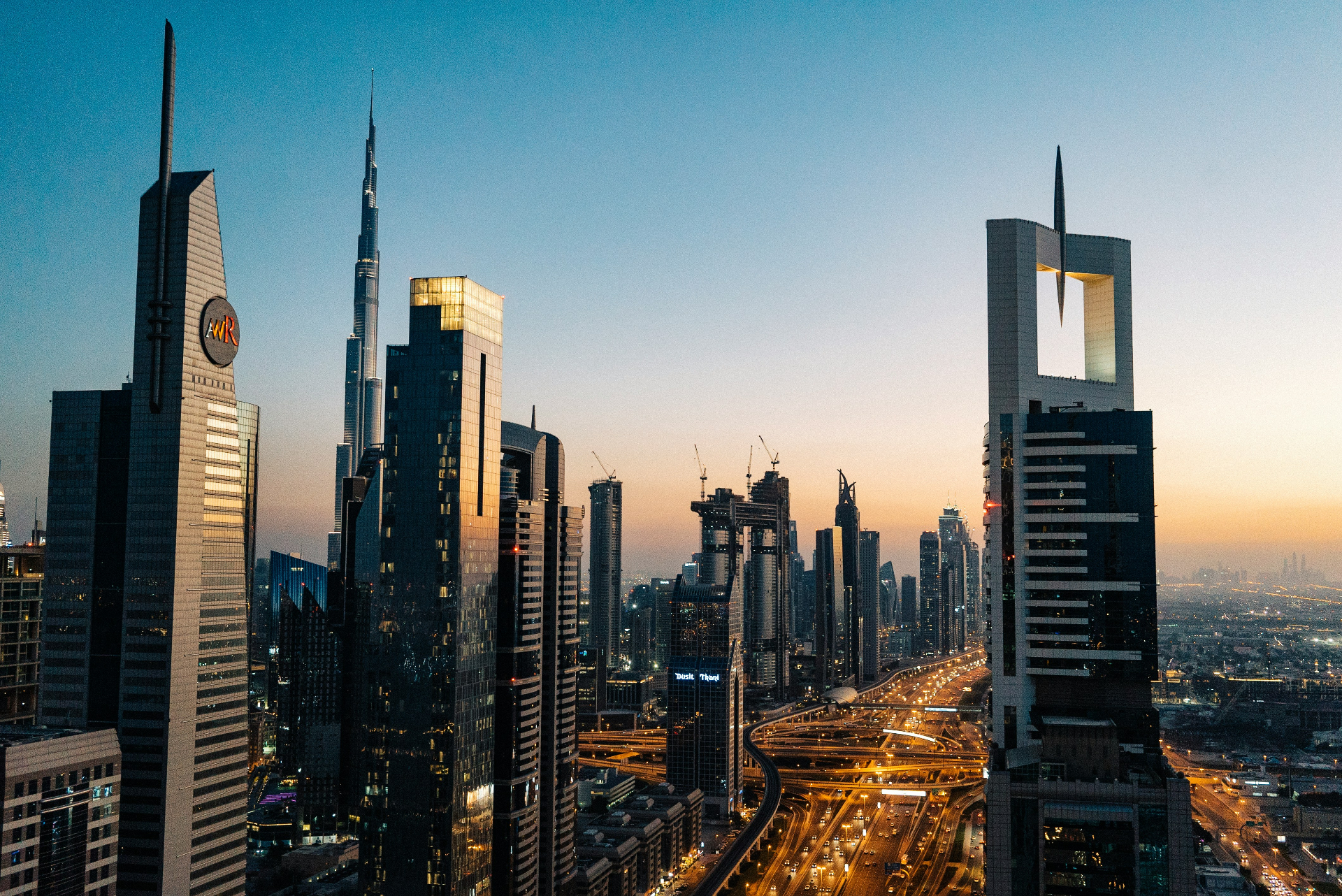 Dubai skyline at dusk